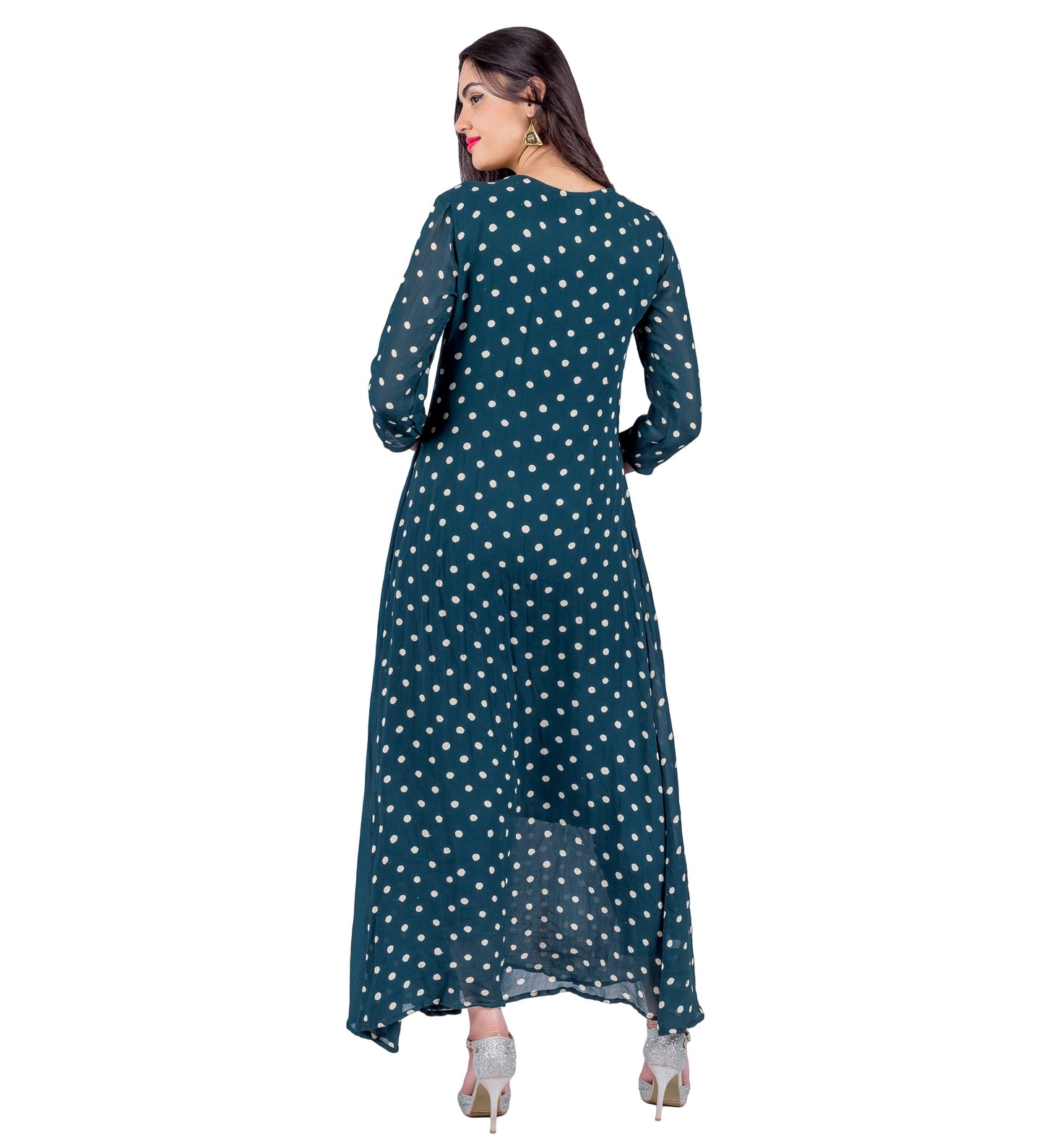 Green Georgette Dotted Indo Western Dress with Antique Coin Design