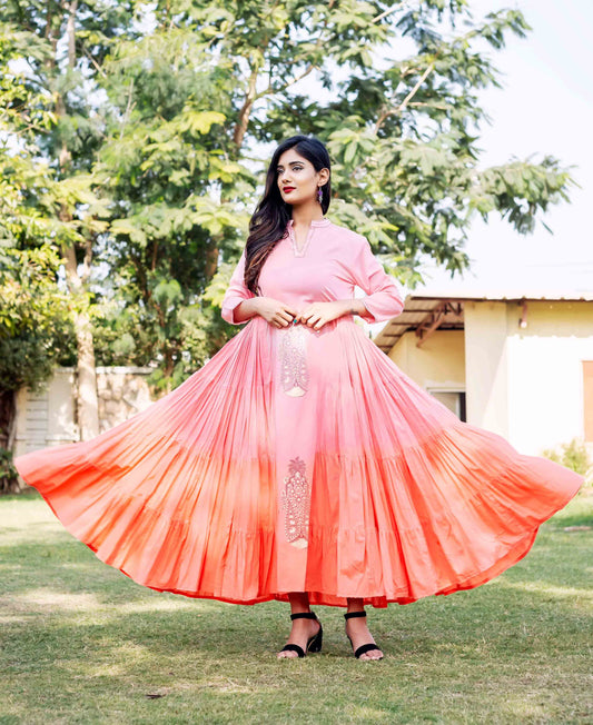 Peach Ombre Tier Long Dress