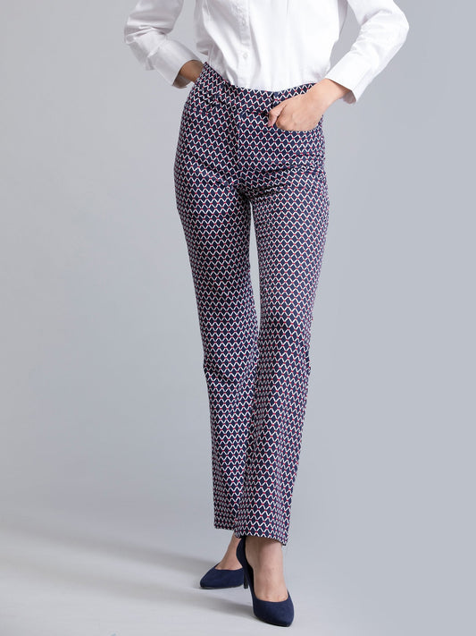 High Waist Geometric Print Pants - Blue