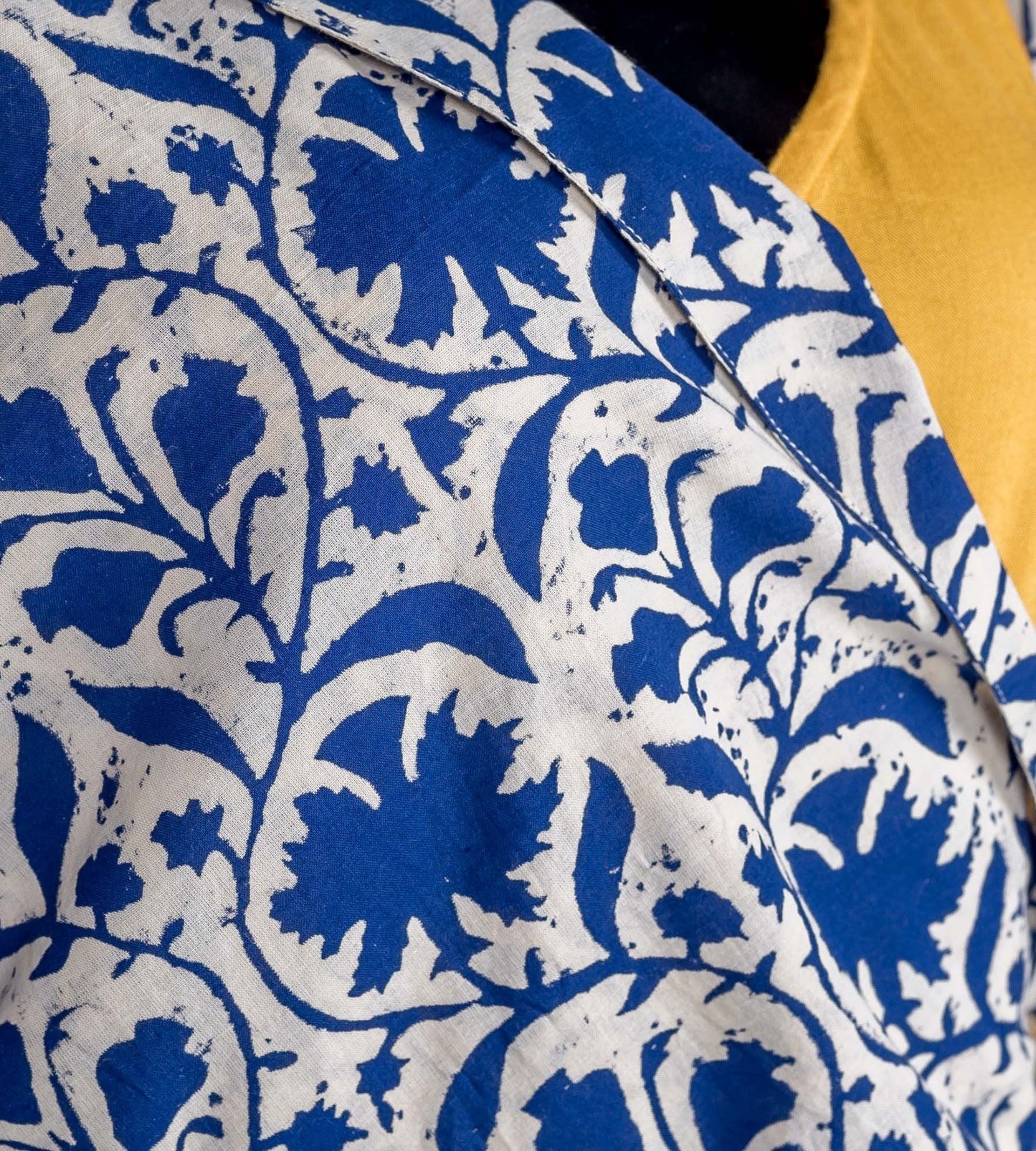 Indigo and Mustard Hand Block Printed Wrap Dress