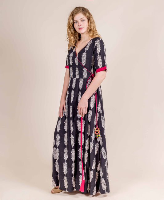 Empire Cut Angrakha Style Floor Length Wrapper Dress