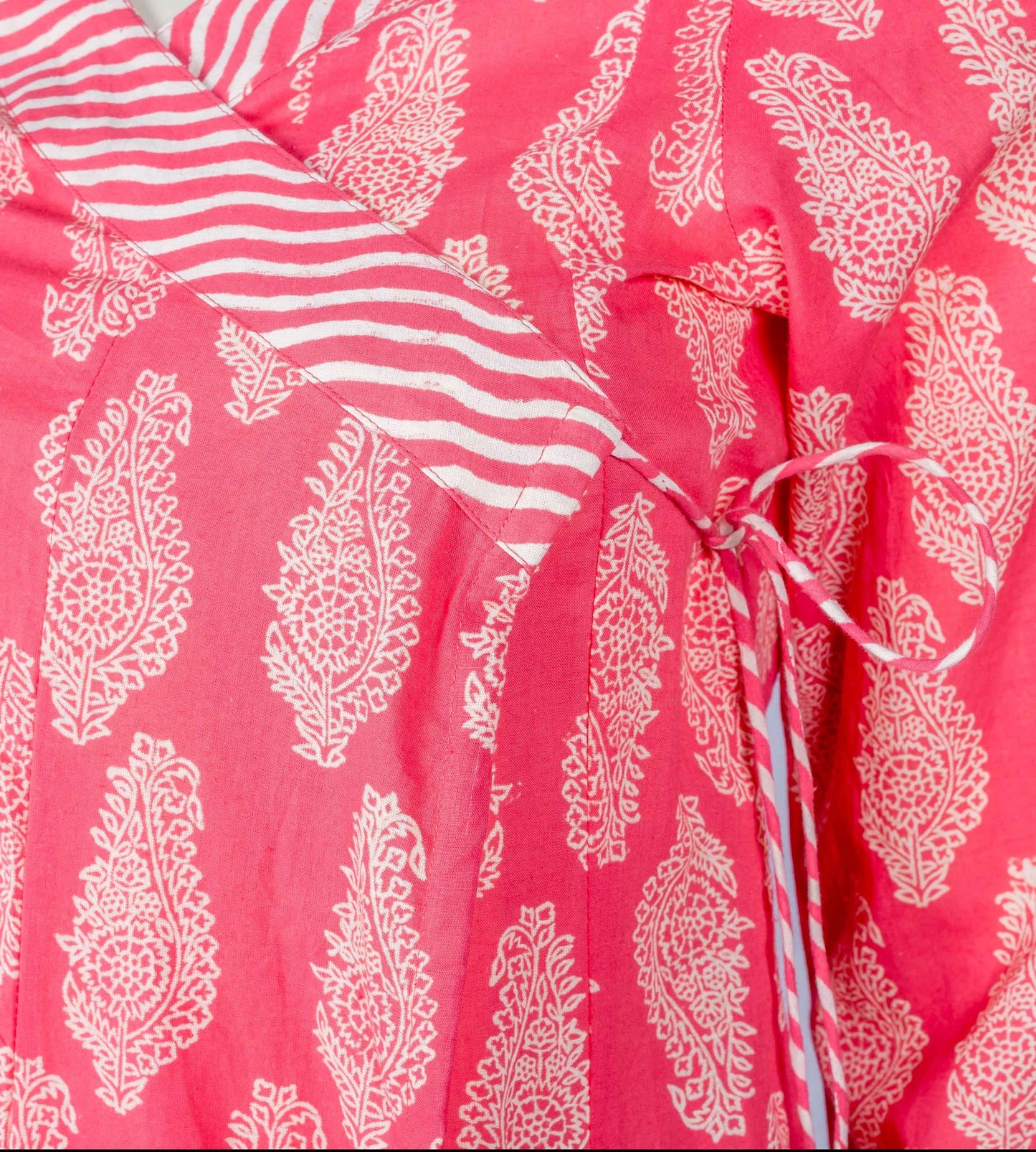 Angrakha Style Floral Hand Block Print Indo Western Dress