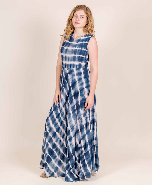 Indigo Tie and Dye Empire Cut Maxi Indo Western Dress
