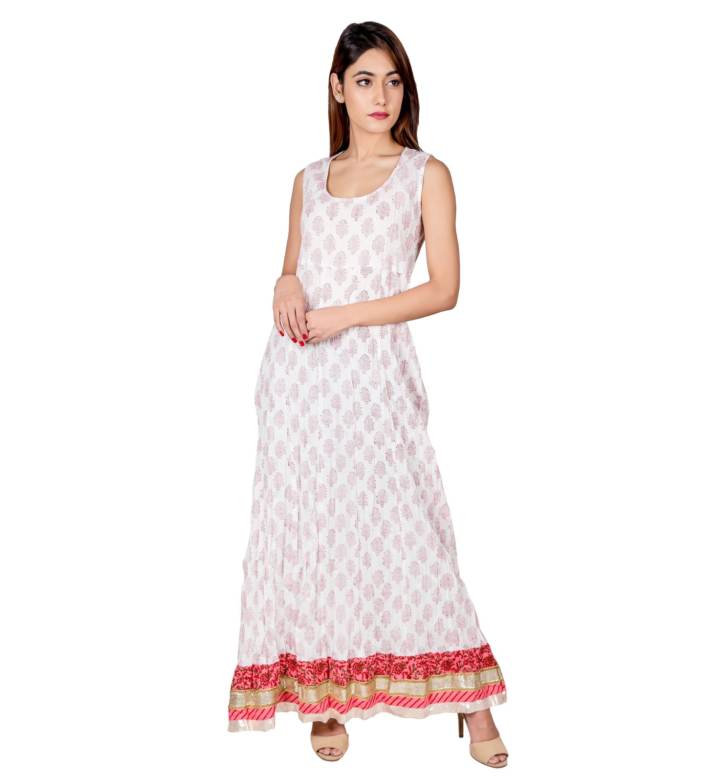Hand Block Printed Floor Length Indo Wetern Kurta Dress