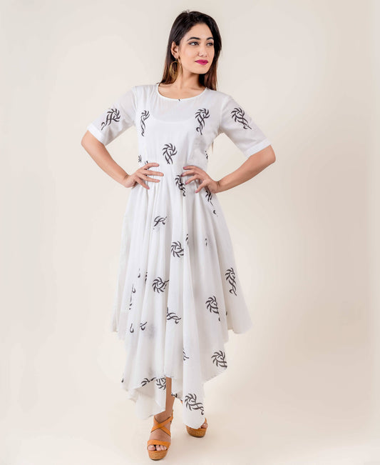 Black And White Asymmetrical Indo Western Dress
