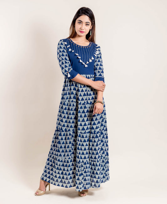 Anarkali Fused Floor Length Indo Western Dress with Front Tassels