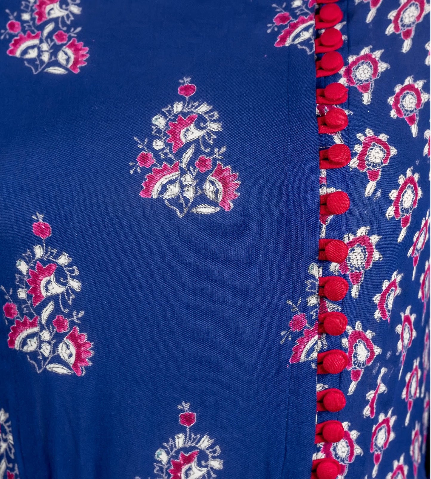 Blue and Red Hand Block Printed Indo Western Long Dress