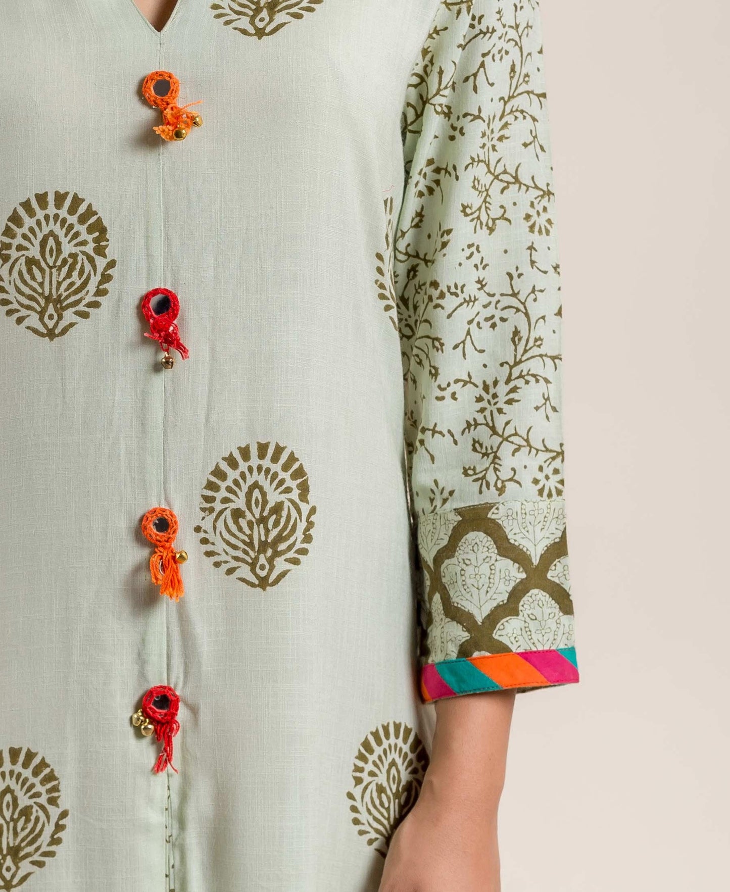 Mint Green Cotton Hand Block Printed Dress