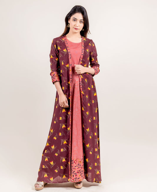 Veronica Quarter Sleeves Rayon Jacket Style Long Dress