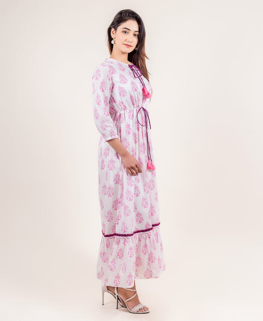 Sassy Tiered Hand Block Printed Long Dress