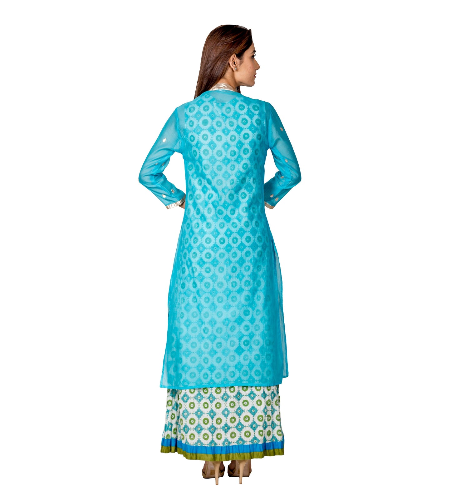 Blue & White Embroidered Indo Western Chanderi Jacket Dress