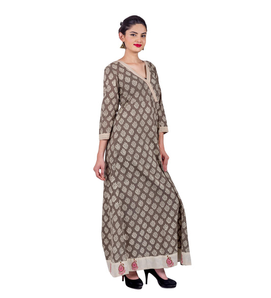 V-Neck Angrakha Style Princess Cut Floor Length Indo Western Flare Dress