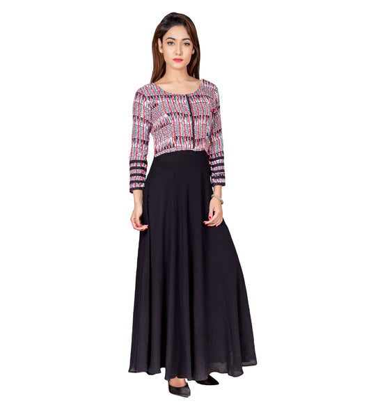 Multi Color Hand Block Printed Indo Western Long Dress