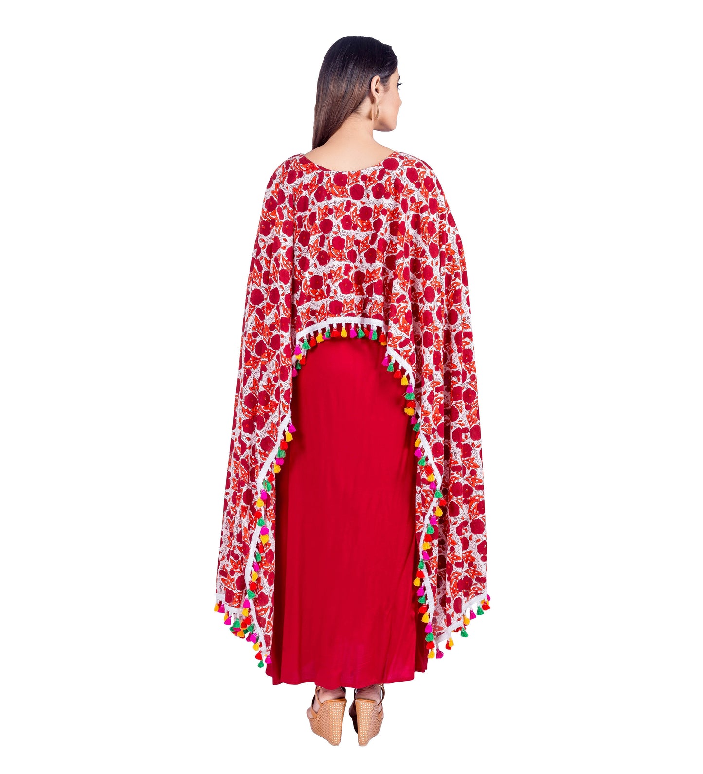 Cape Style Indo Western Dress with Multiple Color Tassels