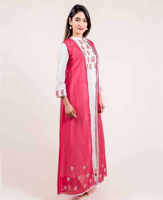 Embroidered Chanderi Jacketed Long Dress