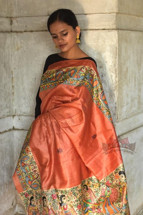 Madhubani Paints Saat Pheere Madhubani Handpainted Saree