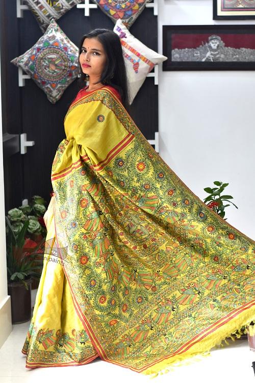 Madhubani Paints Mithila Jeevan Madhubani Handpainted Saree