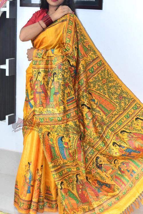 Madhubani Paints Mithila Vivah Madhubani Handpainted Saree
