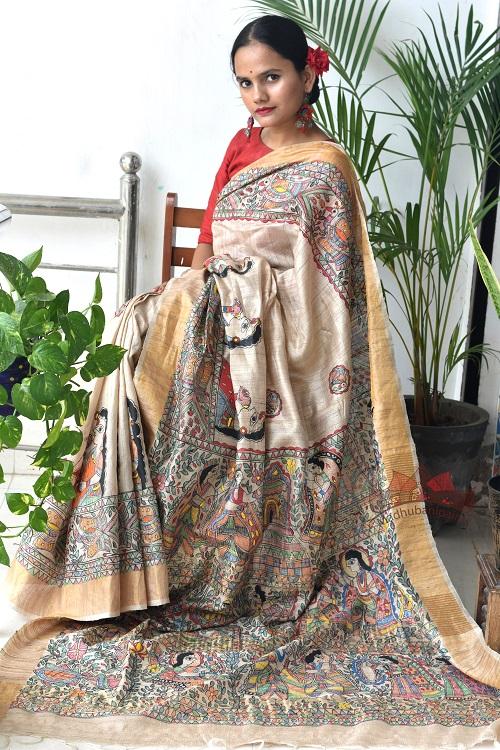 Madhubani Paints Ramayan Madhubani Handpainted Saree