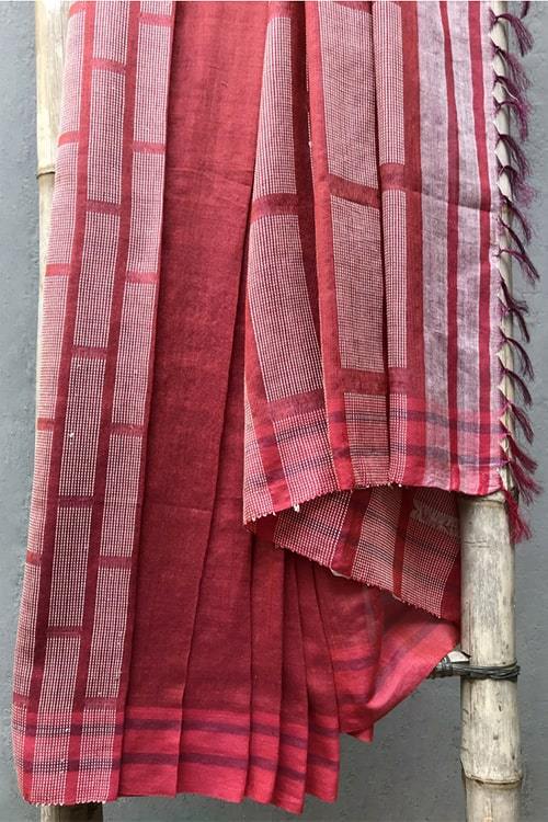 Chain Brick' Handwoven Extra Weft Cotton-Silk Saree-40