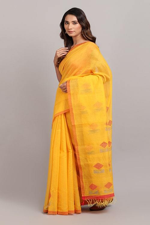 Dakshita' Handwoven Extra Weft Cotton-Silk Saree-33