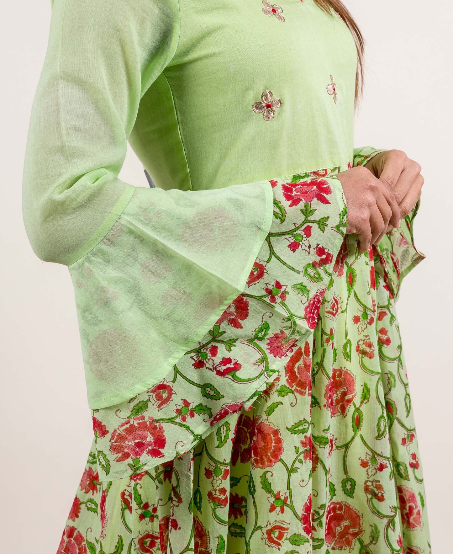 Elegant Embroidered Long Bell Sleeves Anarkali Dress