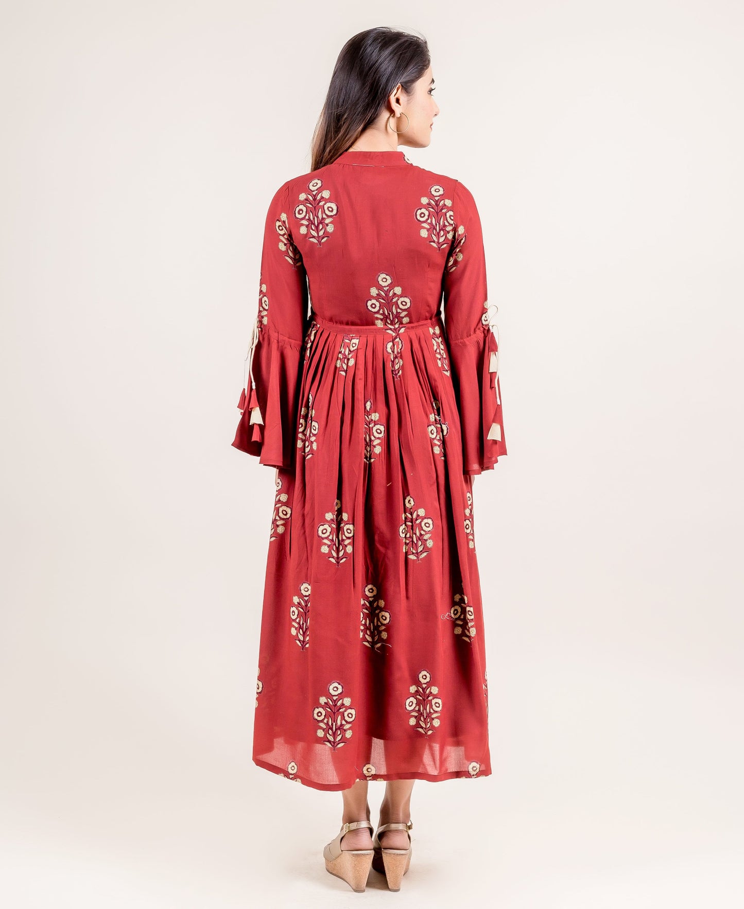 Classy Tasseled Long Dress With Hand Block Prints