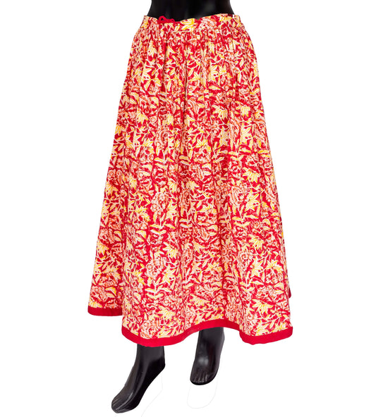 Red Hand Block Printed Skirt