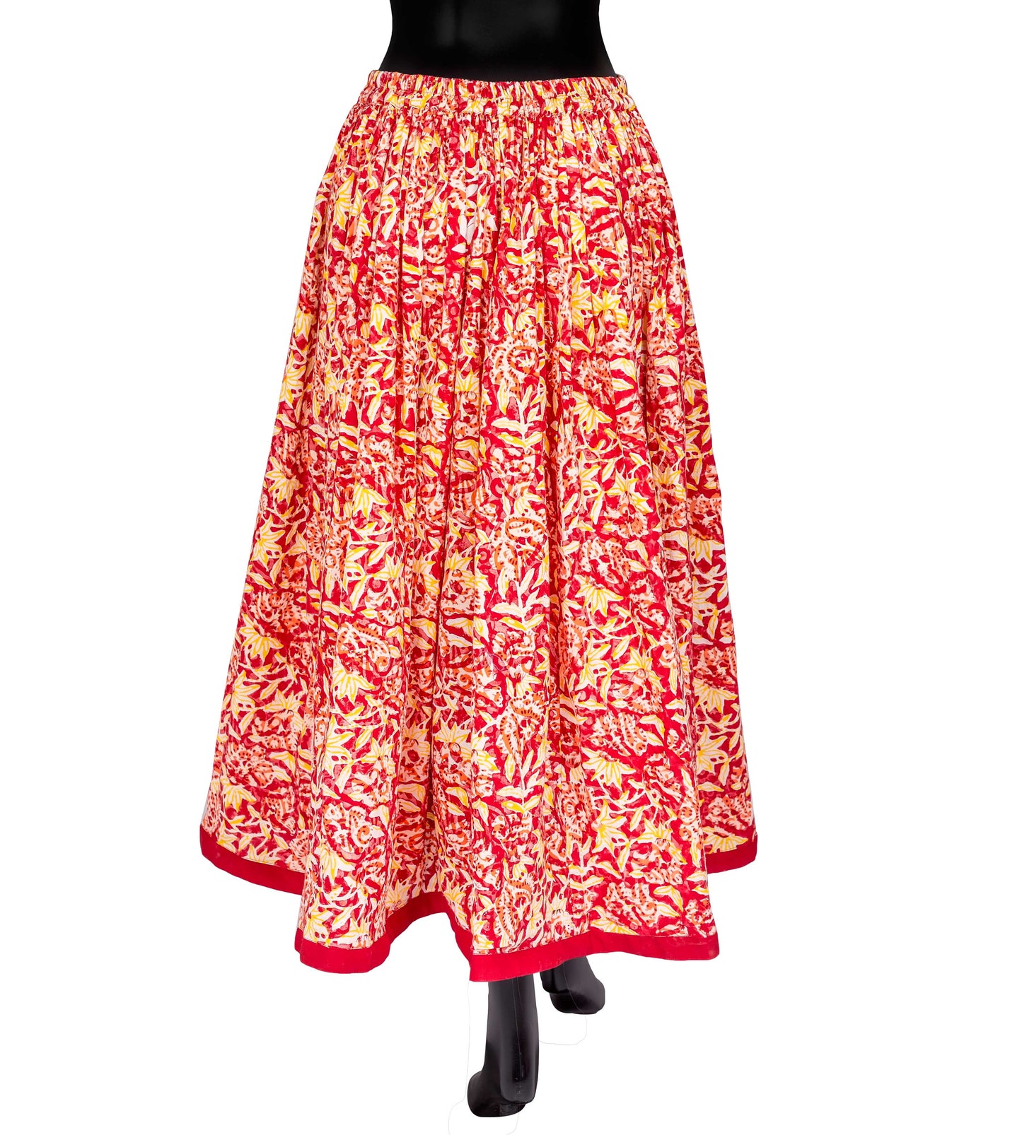 Red Hand Block Printed Skirt
