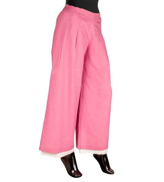 Off White and Pink Double Layered Palazzo Pants