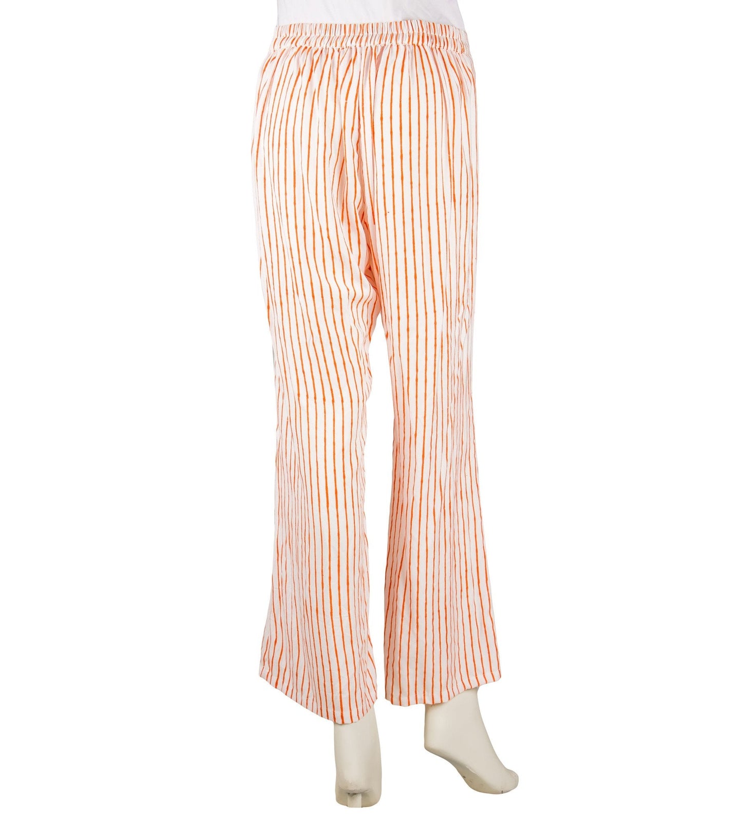 White and Orange Striped Palazzo Pants