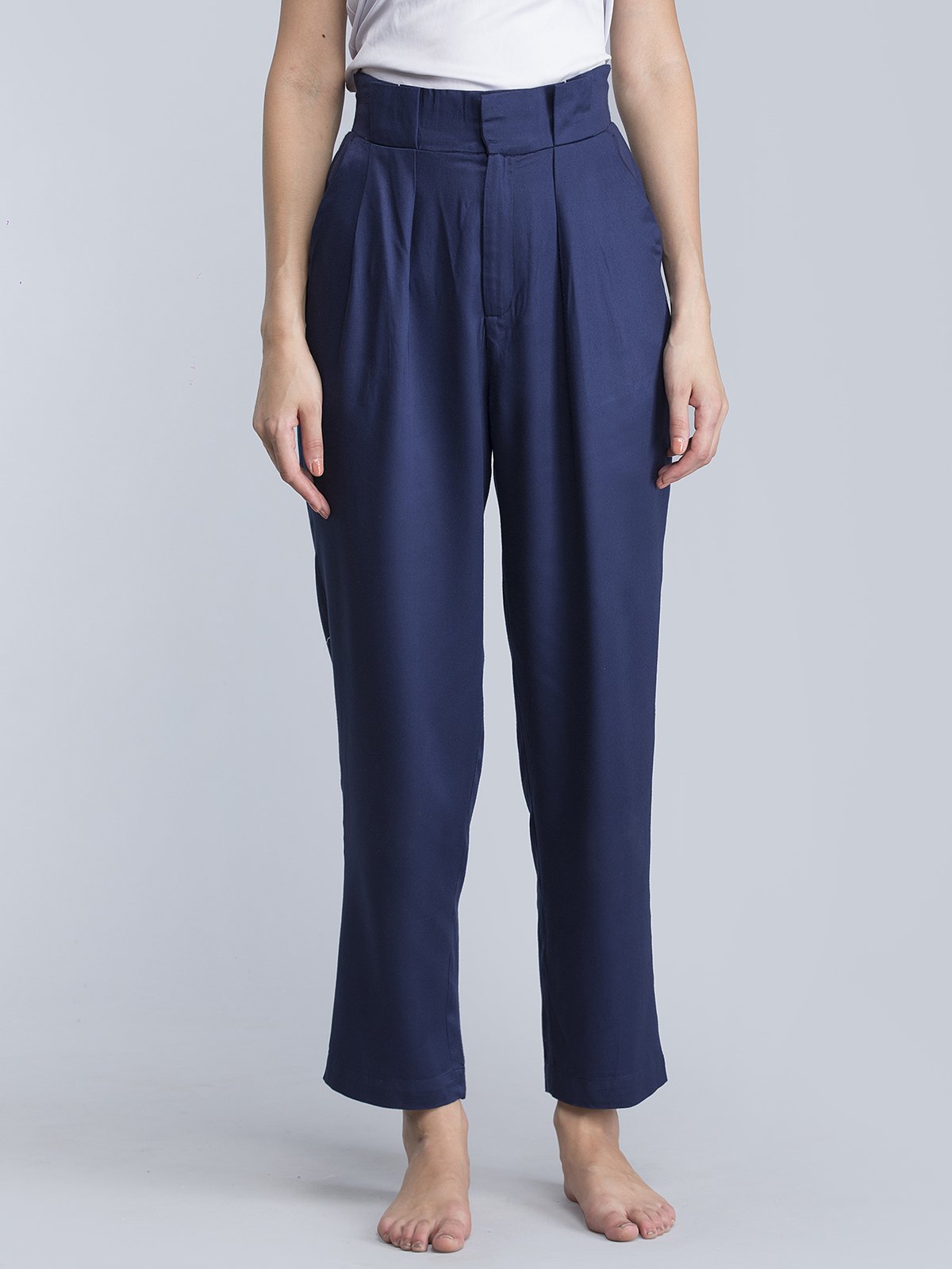 Paperbag High Waist Peg Pants - Navy