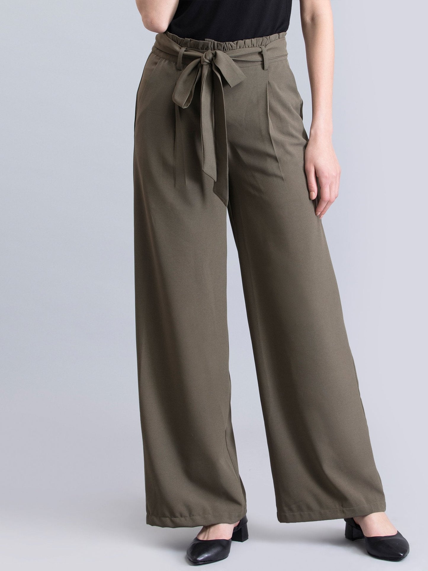 Paperbag Waist Tie Up Pants - Olive