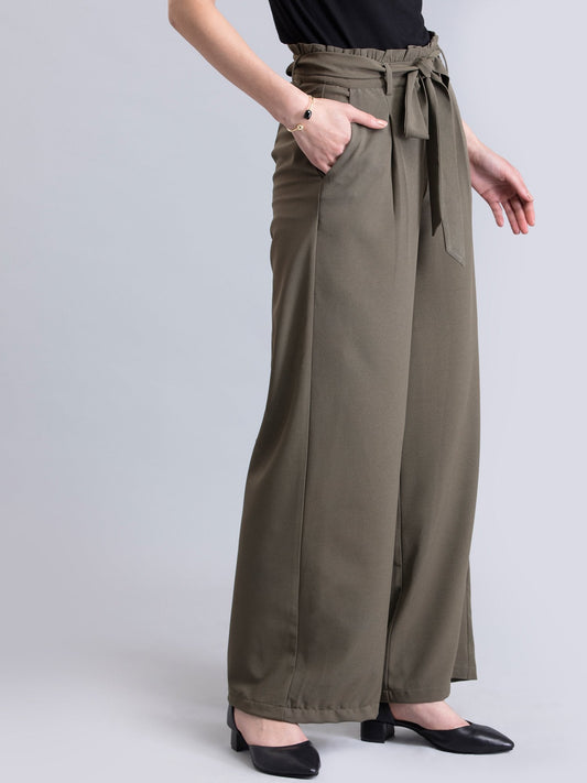 Paperbag Waist Tie Up Pants - Olive
