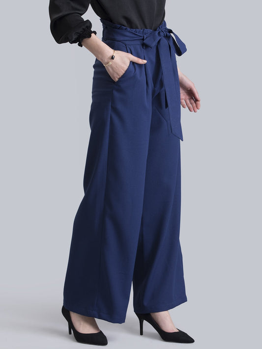 Paperbag Waist Tie Up Pants - Navy