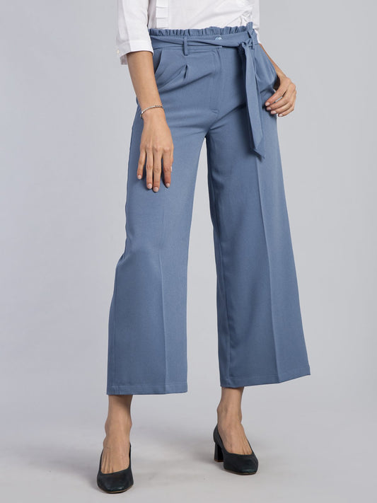 Paperbag Waist Tie Up Pants - Blue