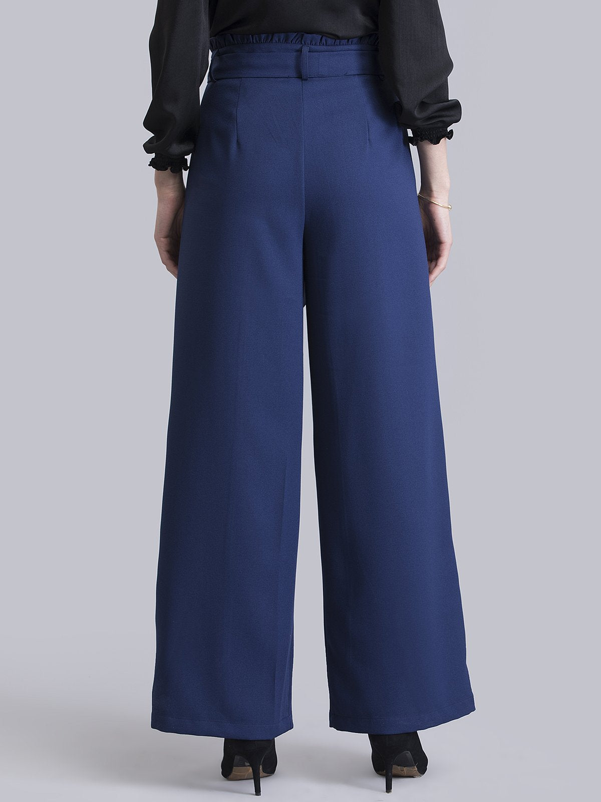 Paperbag Waist Tie Up Pants - Navy