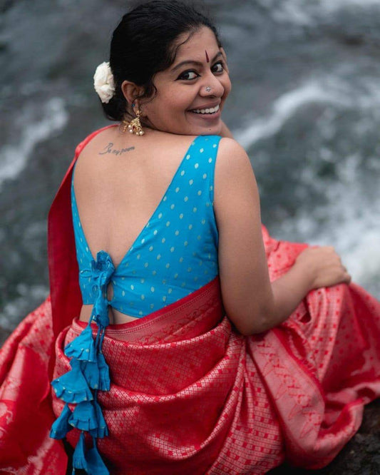 Valiba Red Silver TRADITIONAL KANJIVARAM Saree