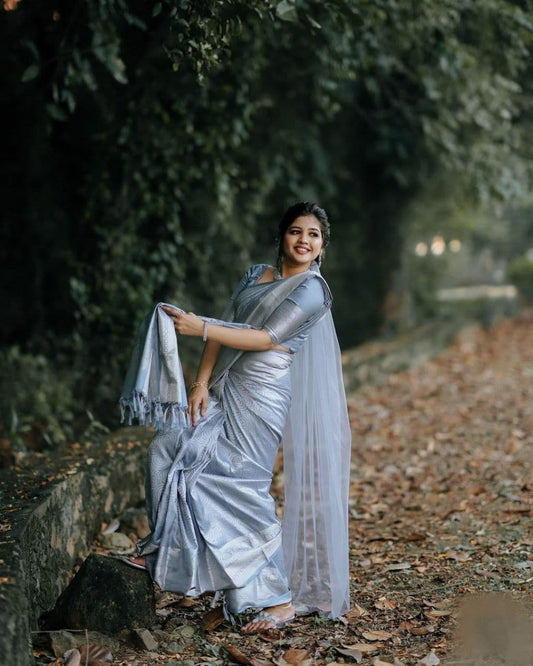 Valiba Grey TRADITIONAL KANJIVARAM Saree