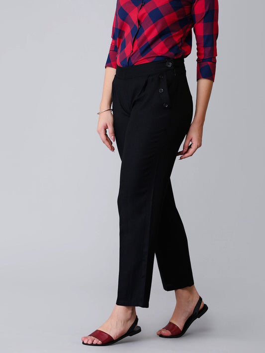 Pleated Cropped Pants - Black