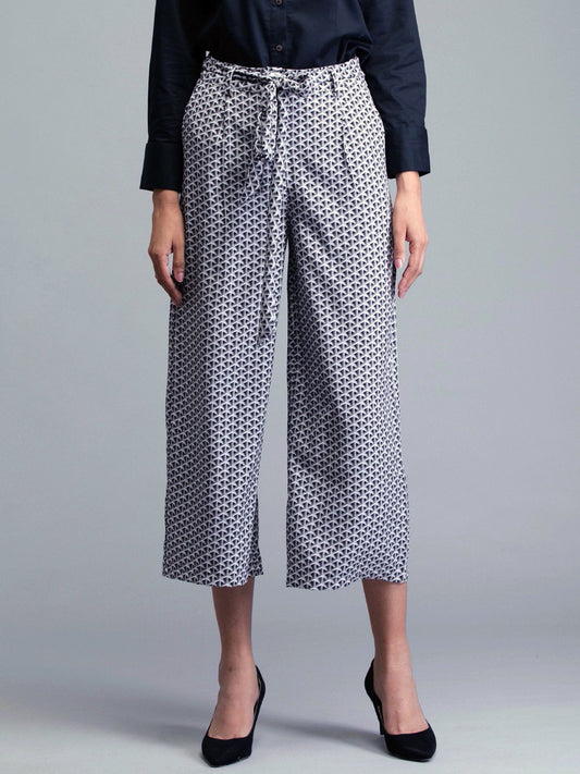 Pleated Geometric Print Culottes - Grey