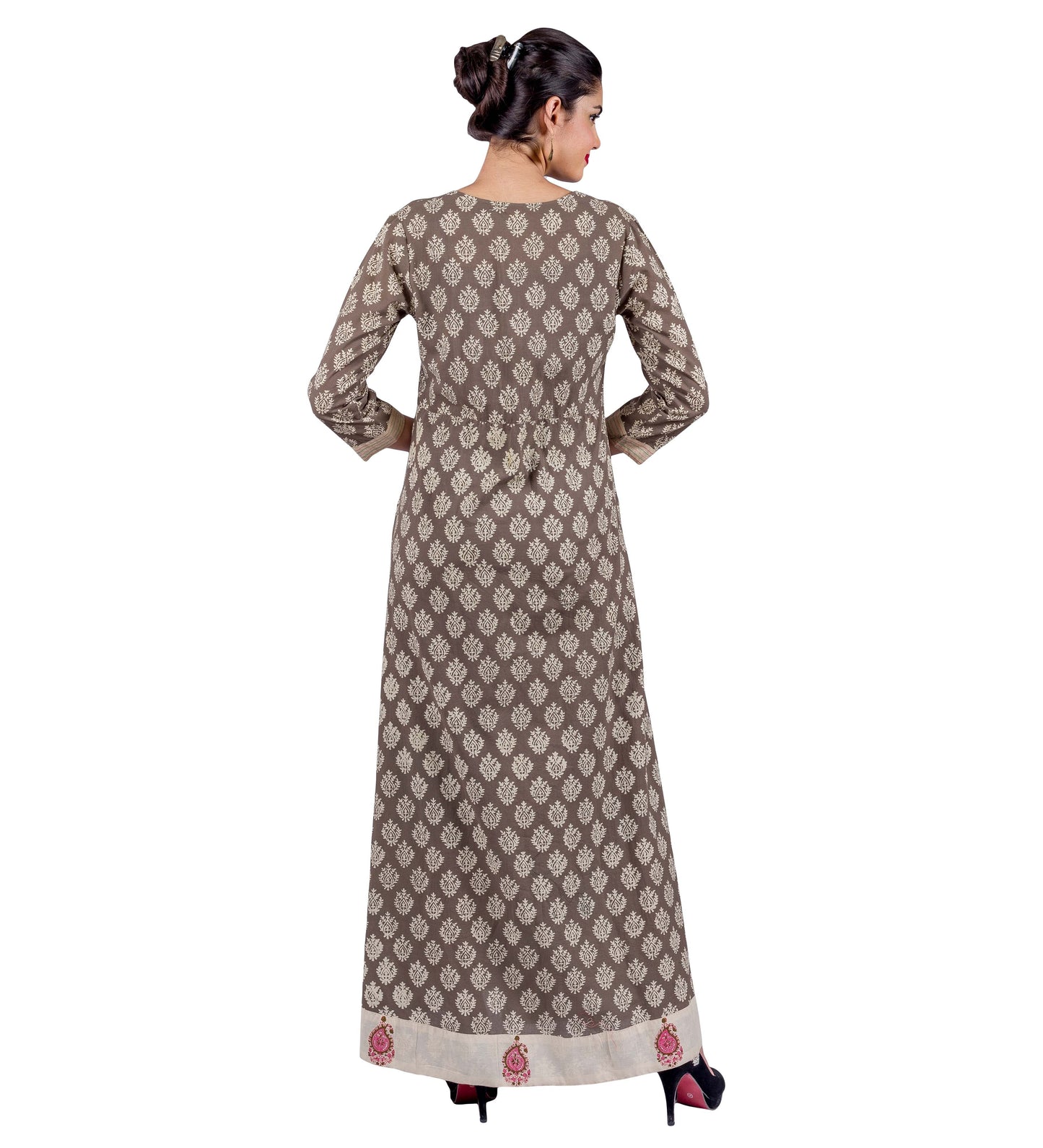 V-Neck Angrakha Style Princess Cut Floor Length Indo Western Flare Dress