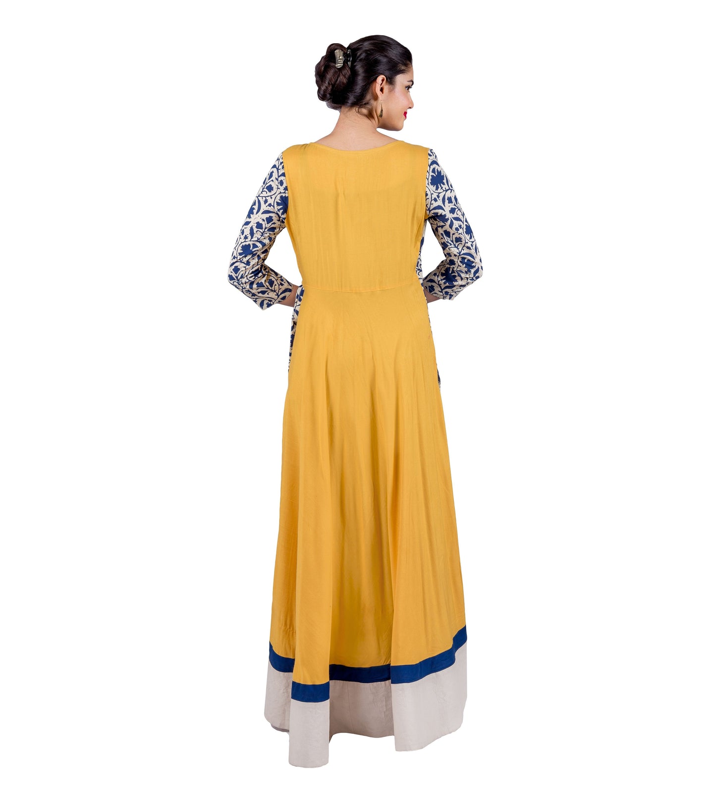 Indigo and Mustard Hand Block Printed Wrap Dress