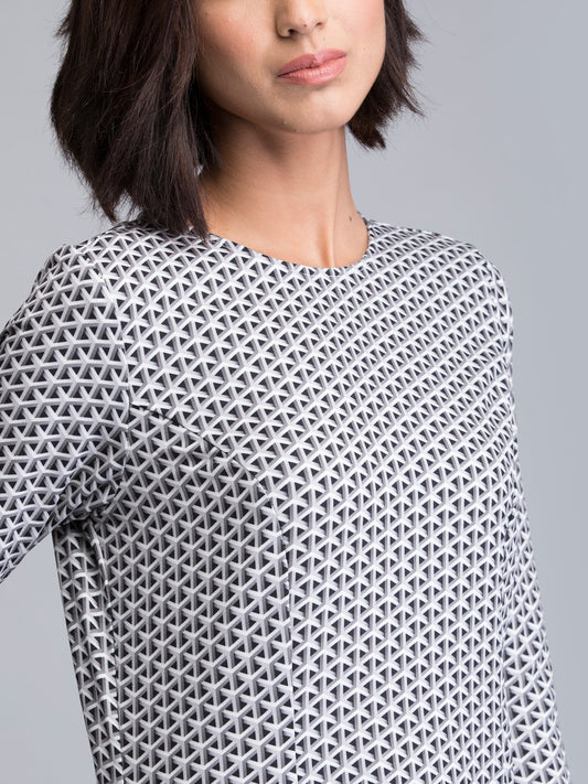 Round Neck Geometric Print Shift Dress - Grey