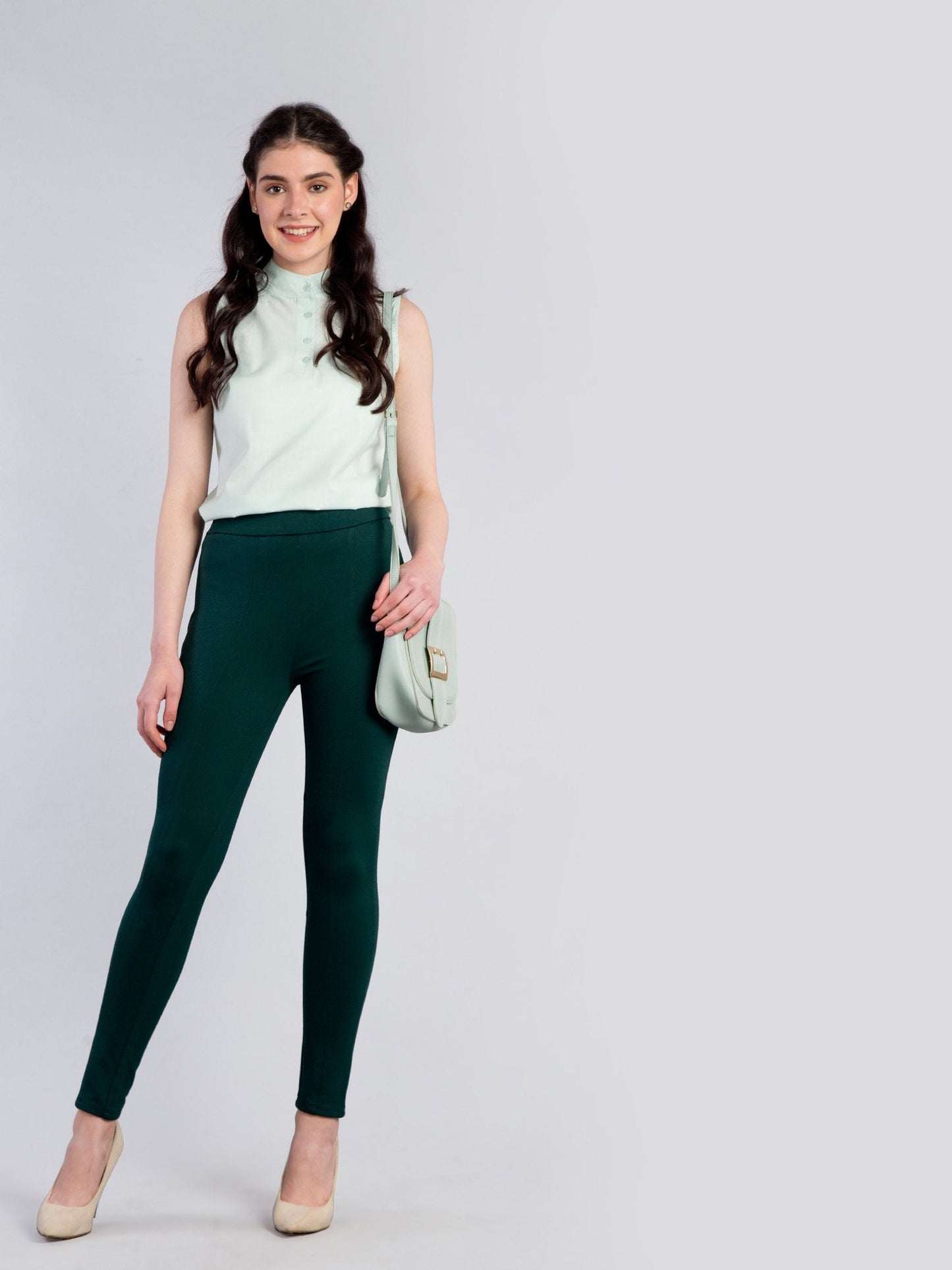 Skinny Fit High Waist Pull Up Pants - Bottle Green