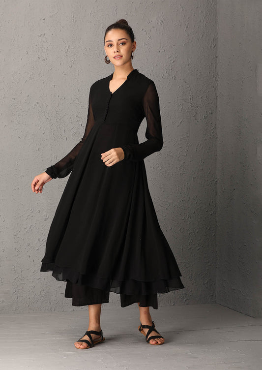 Black tunic set with beige dupatta (SS-02)