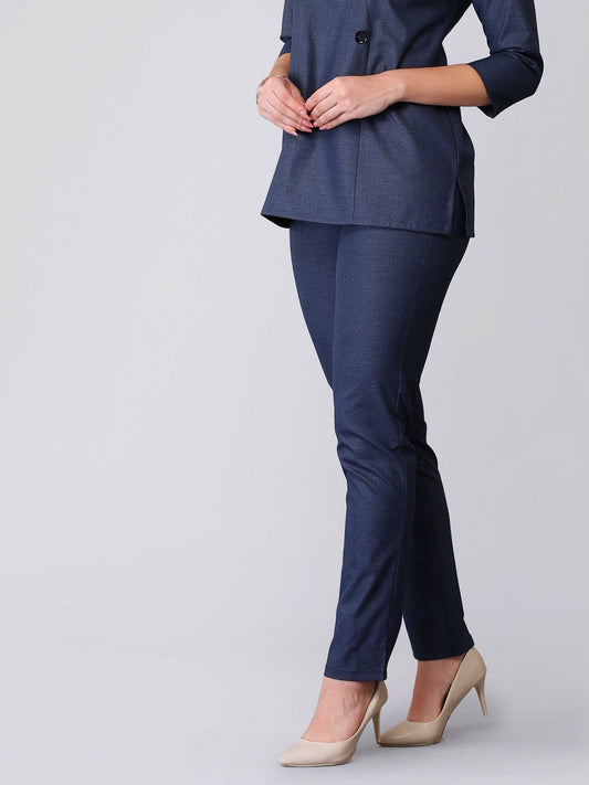 Straight Fit Houndstooth Trousers - Blue