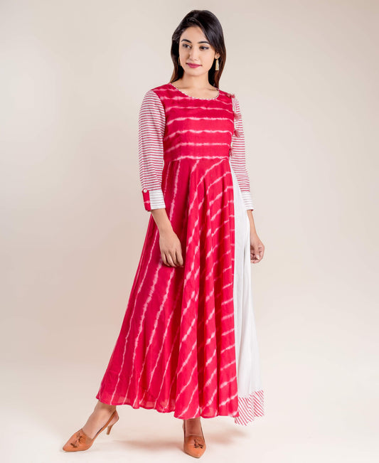 Red Tie And Dye Hand Block Printed Dress