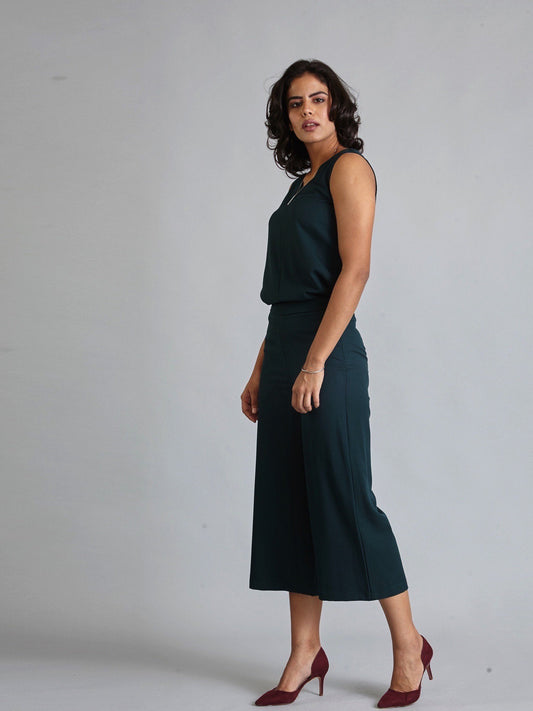 Side Zipper Culottes - Bottle Green