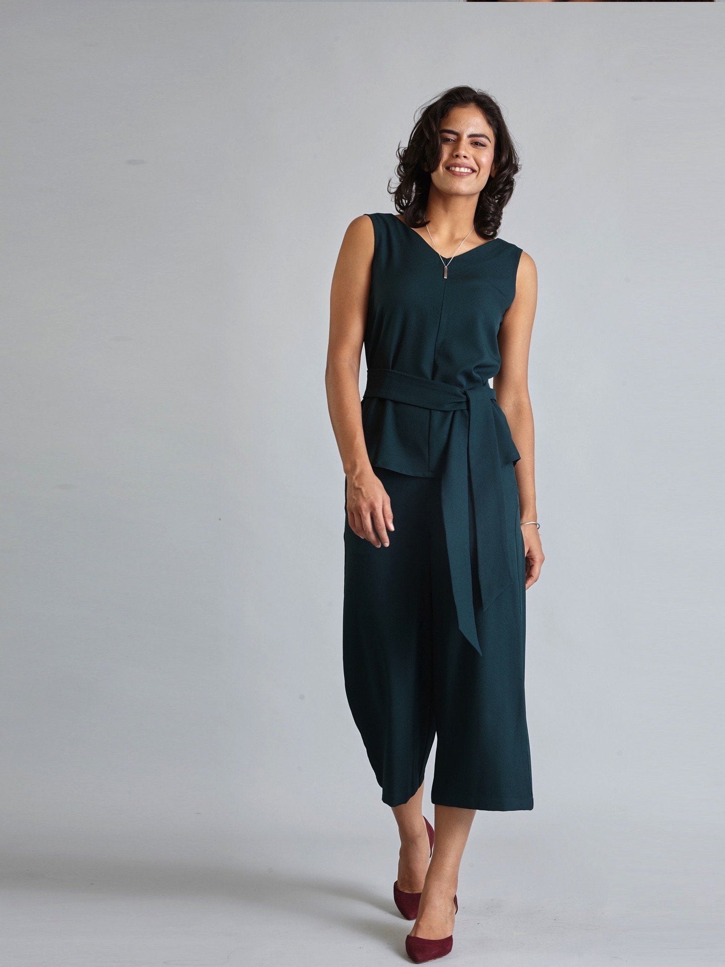 Side Zipper Culottes - Bottle Green